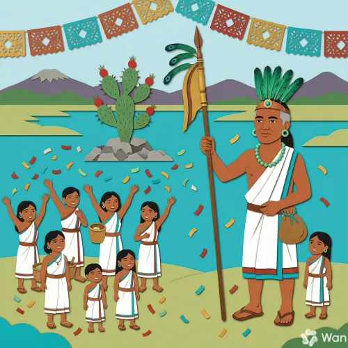 El pueblo mexica celebrando con alegría al encontrar la señal