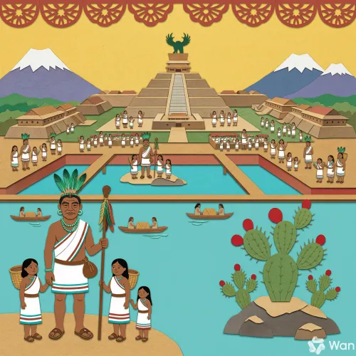 La gran ciudad de Tenochtitlan, hermosa y llena de vida sobre el lago