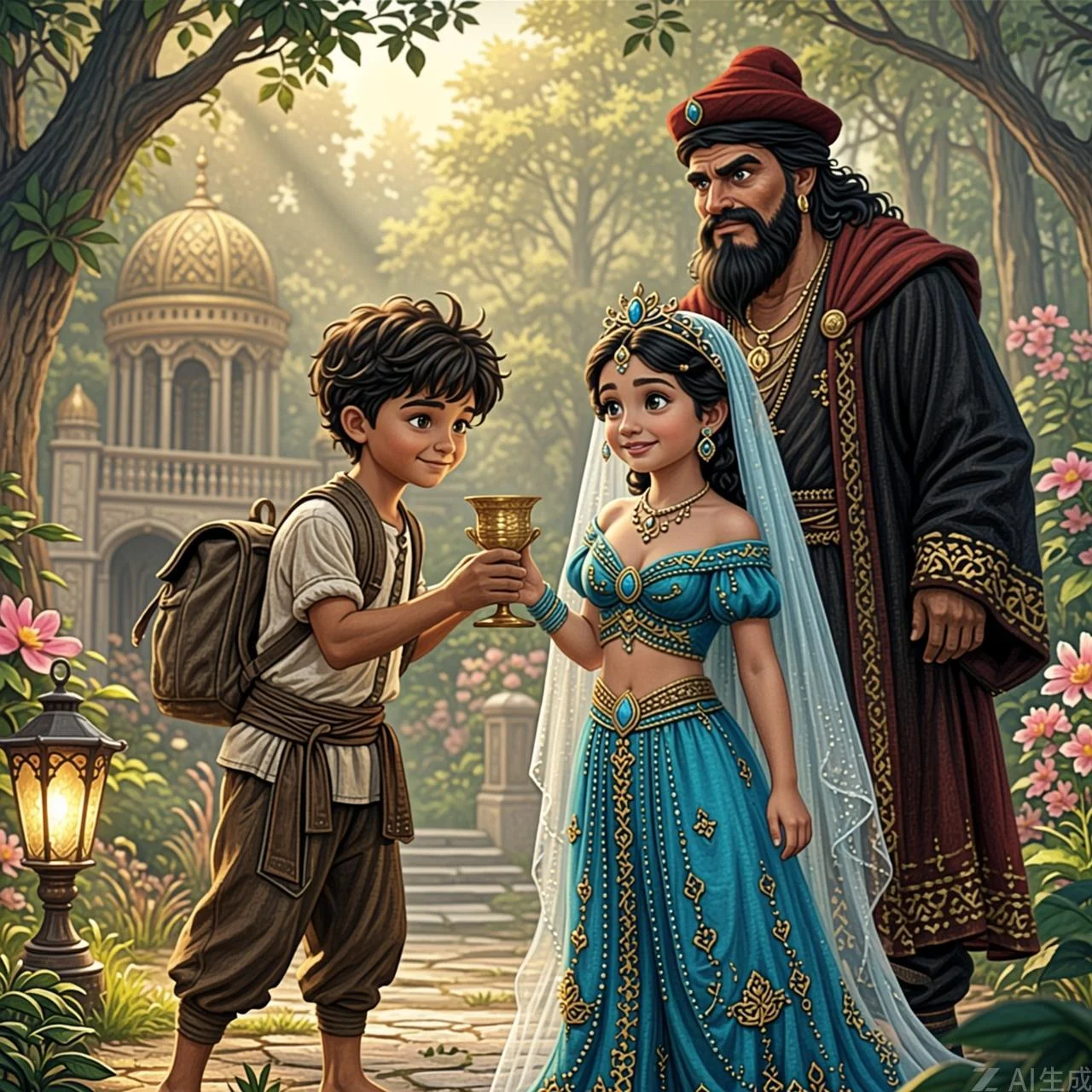 Aladino y la princesa hacen un plan para recuperar la lámpara del mago