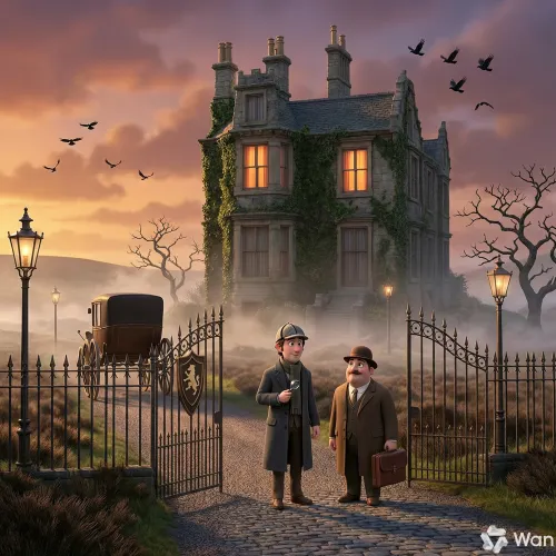 Watson y Sir Henry llegan a la enorme y sombría Mansión Baskerville rodeada de páramos