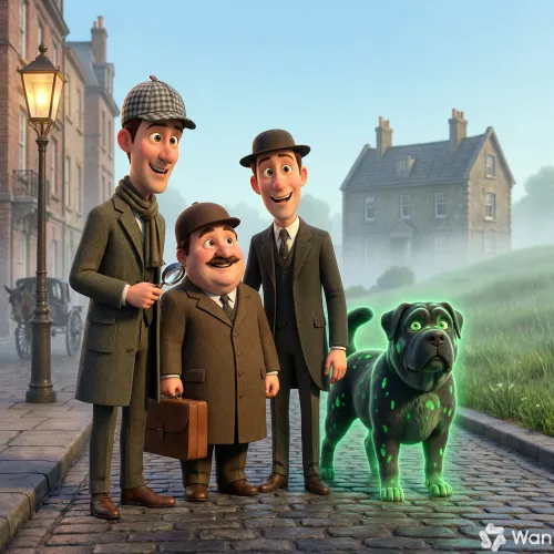 Sherlock Holmes explica el misterio resuelto mientras Sir Henry y Watson lo escuchan, a salvo