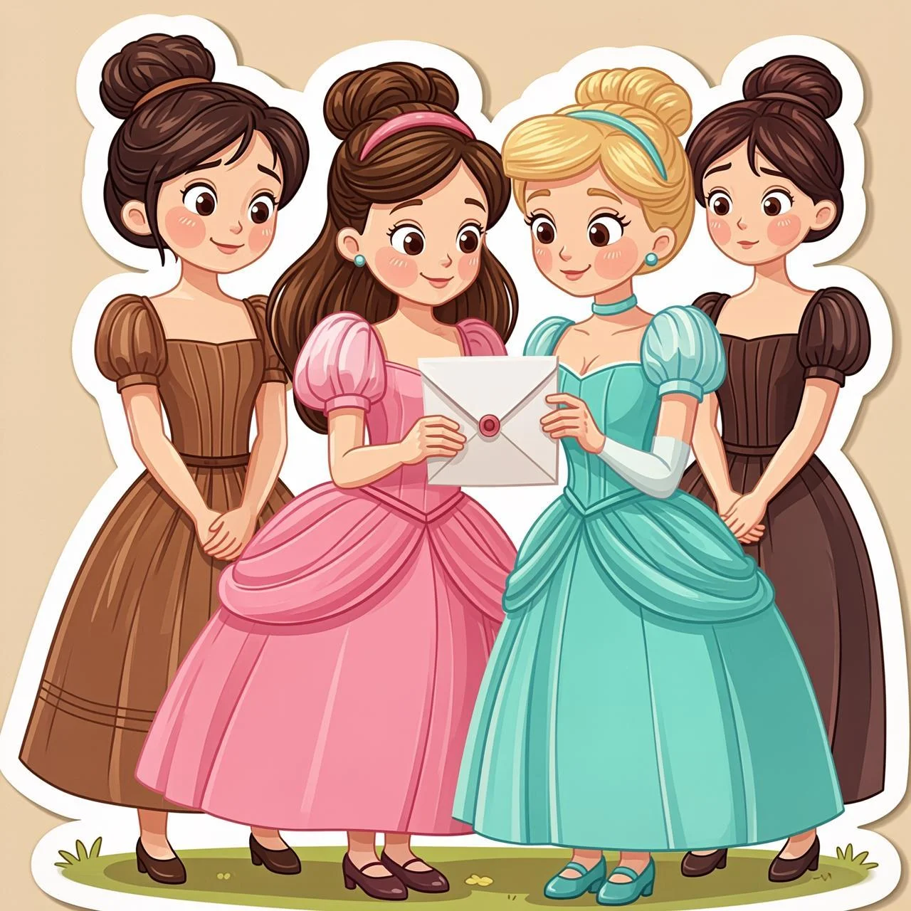 Las hermanastras leen emocionadas la invitación al baile real mientras Cenicienta observa