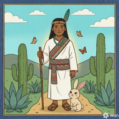 Quetzalcóatl convertido en hombre, caminando por la tierra para conocer a las personas
