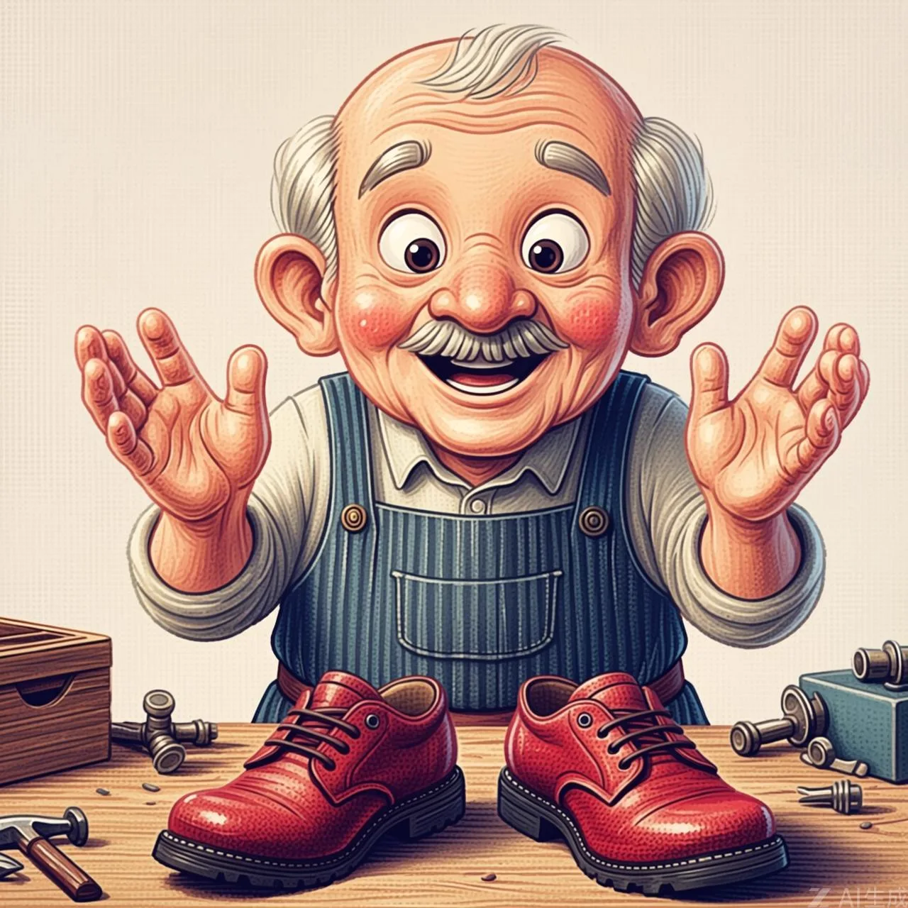 El zapatero descubre por la mañana un hermoso par de zapatos terminados sobre la mesa