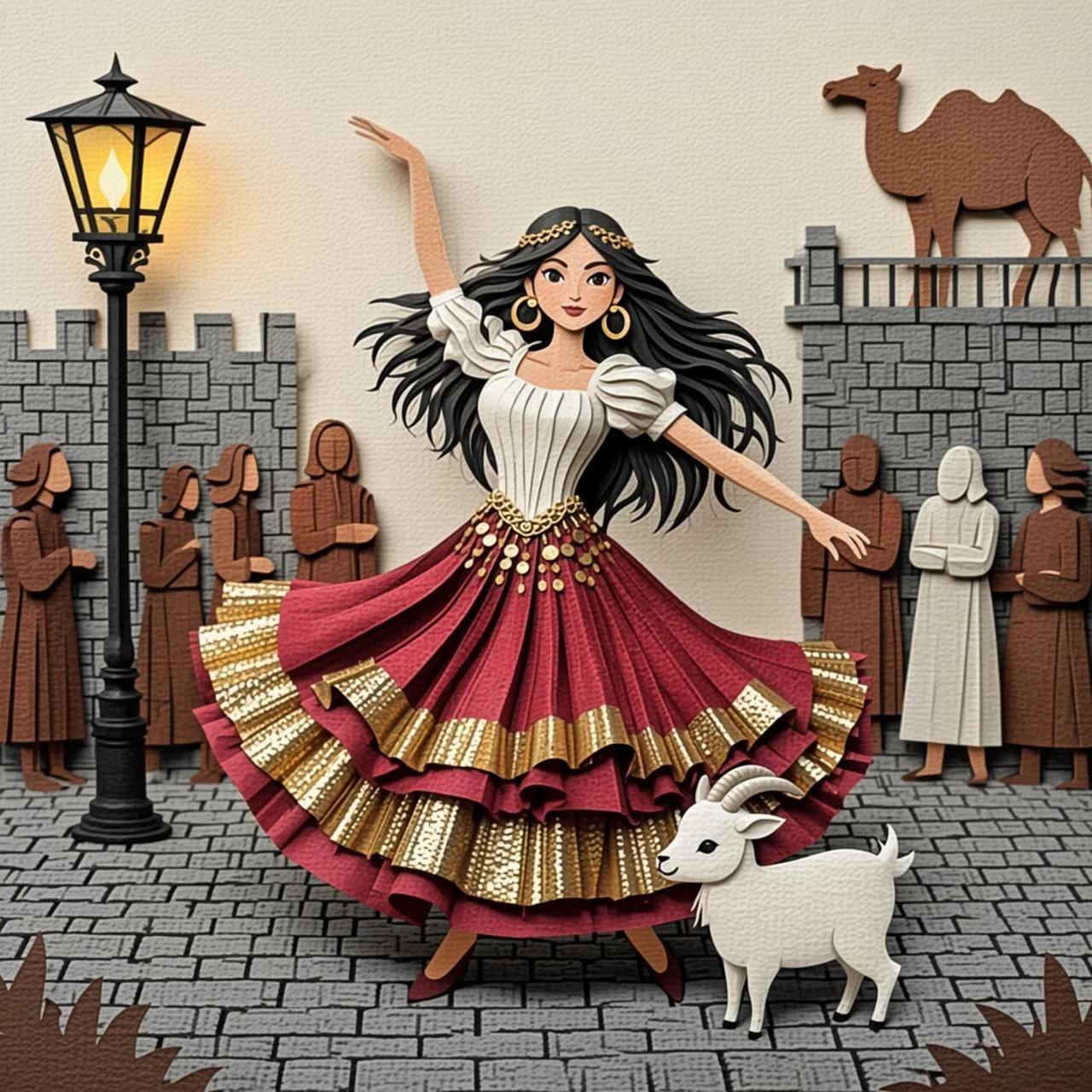 Esmeralda, una joven gitana alegre, baila en la plaza y es amable con Quasimodo