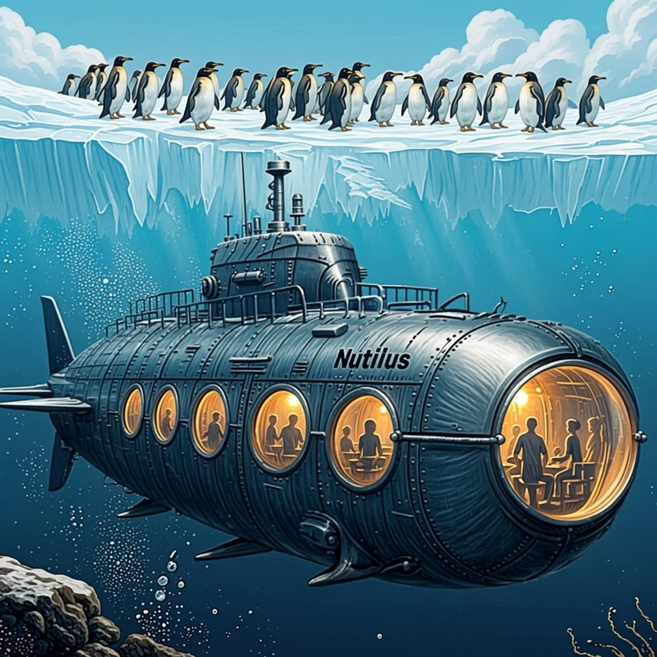 El Nautilus navega entre montañas de hielo y pingüinos en la Antártida