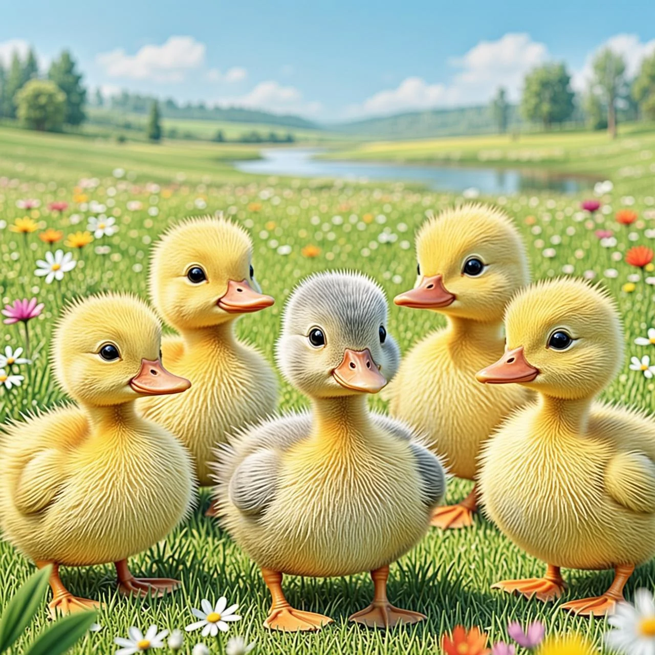 Los patitos rompen el cascarón; uno es gris y más grande que sus hermanos amarillos