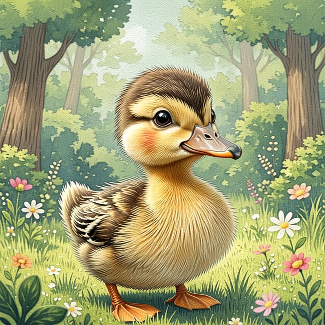 El patito gris camina solo alejándose del corral hacia el bosque