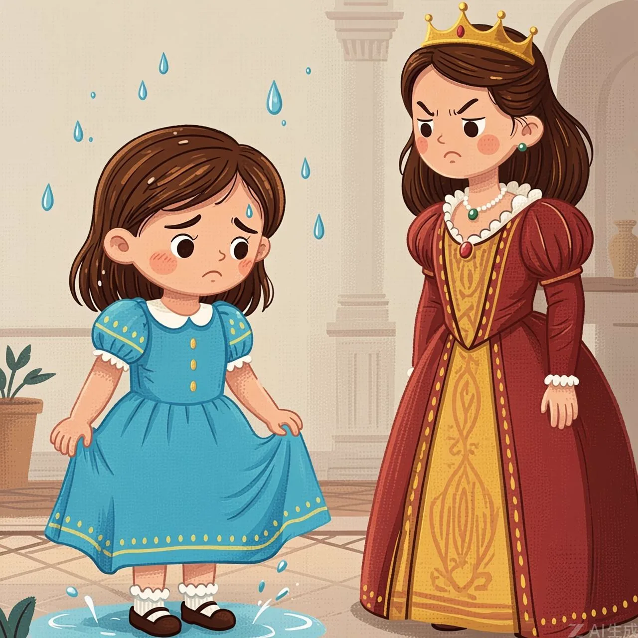 La reina observa a la joven pensativa, dudando si de verdad es una princesa