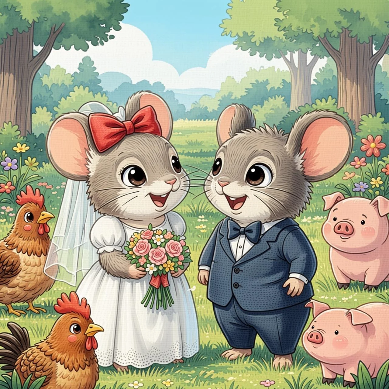 La ratita y el ratoncito celebran su boda rodeados de amigos animales