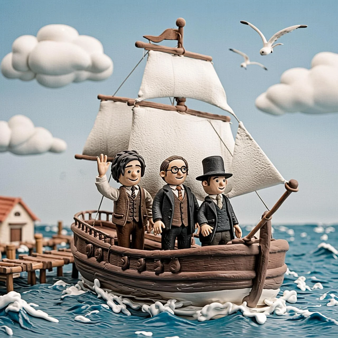 El barco Hispaniola zarpa del puerto con Jim y sus amigos