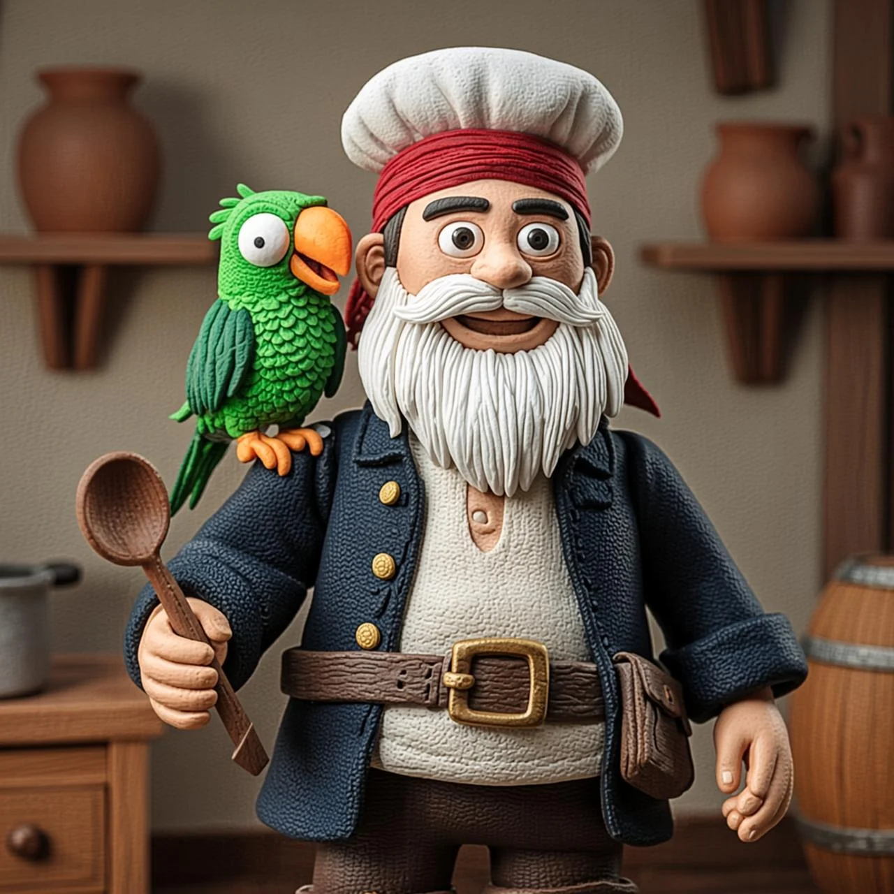 Long John Silver, el cocinero de una sola pierna, con un loro en el hombro