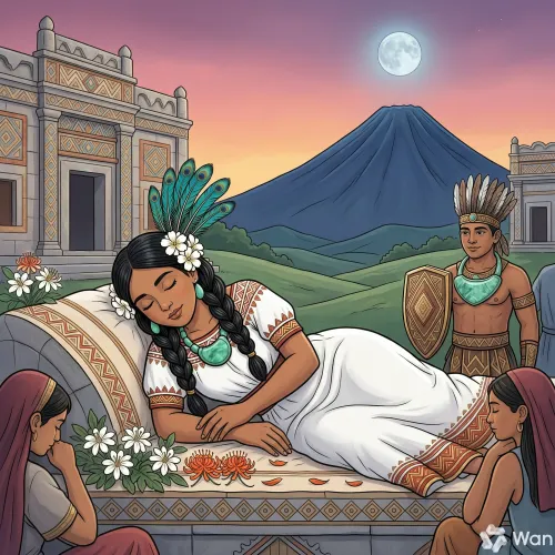 La princesa Iztaccíhuatl recostada, dormida en un sueño profundo